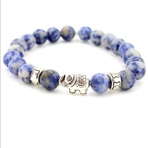 ☀️ Blue Stone Bead Bracelet with Elephant Charm 🐘